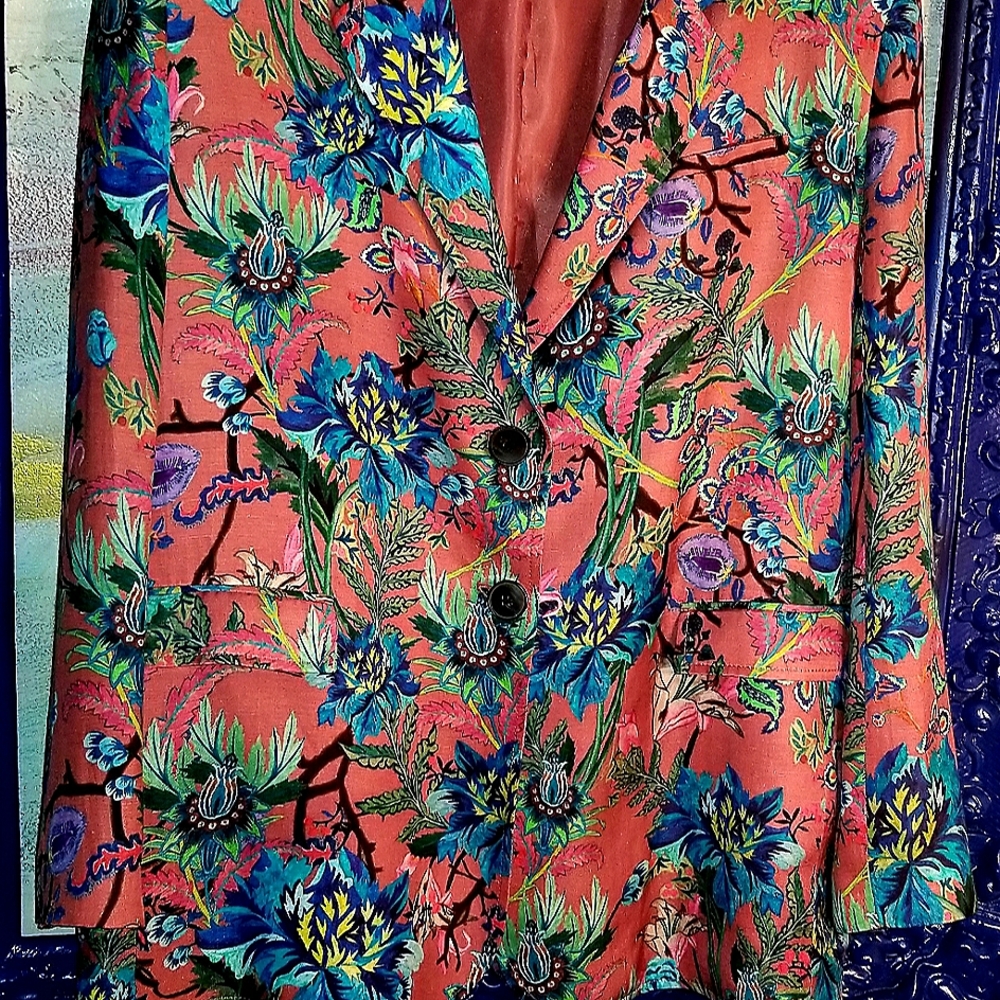 H&M pink flower print  boyfriend blazer size 12